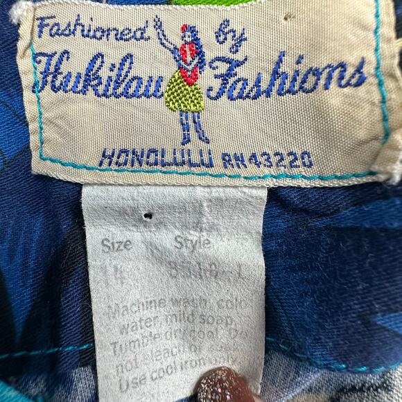 Vintage Hukilau Fashions Dress Women 14 Blue Floral Maxi Tropical Hawaiian Beach - Picture 8 of 12